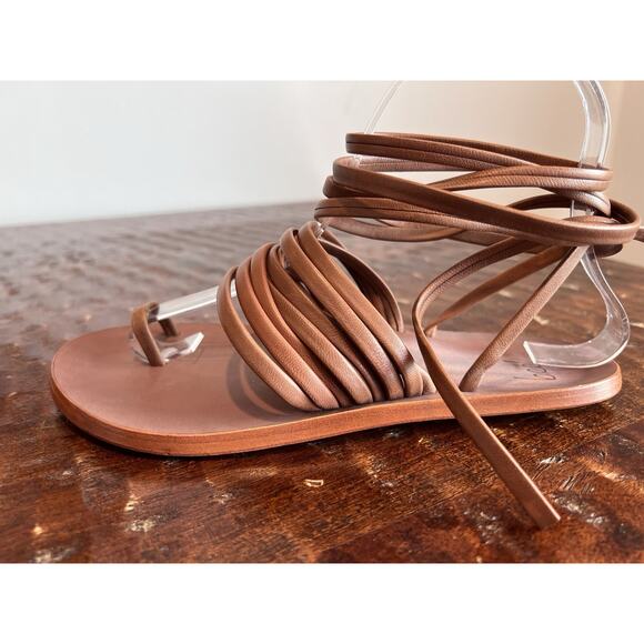 Beek Chickadee Leather Ankle Wrap Sandals Brown Cognac Size 6 - Picture 8 of 12
